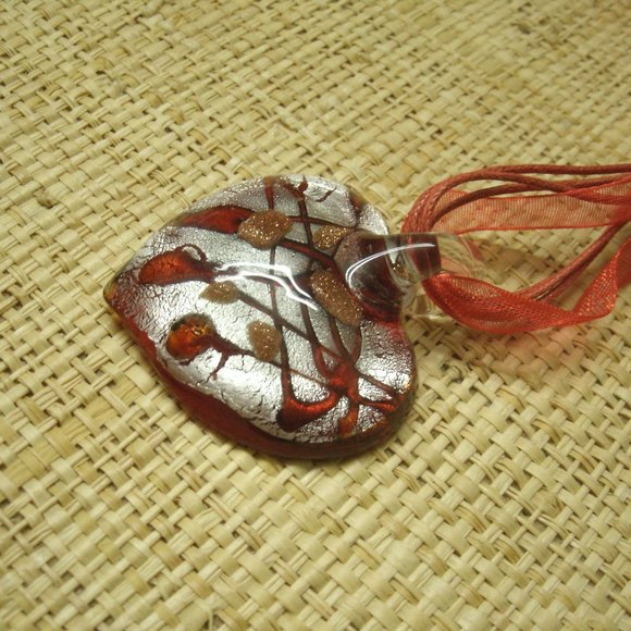 Murano Glass Red & Silver Heart Pendant Necklace - Picture 7 of 13